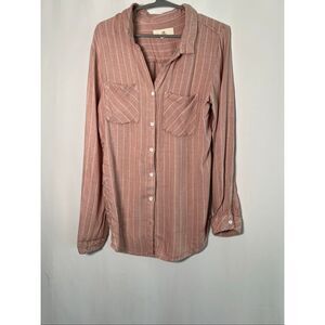 Thread Supply Button Down Shirt Rose Pink Lined Soft Long Sleeve Sleep - Large
